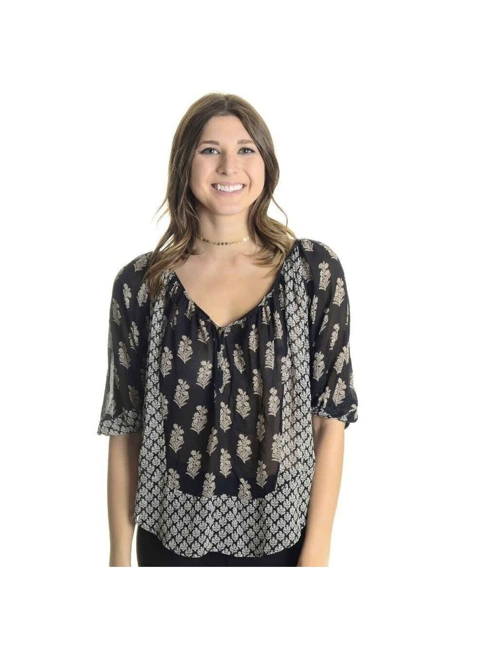 Joie Black Silk Corbelle Blouse Grey Paisley Print